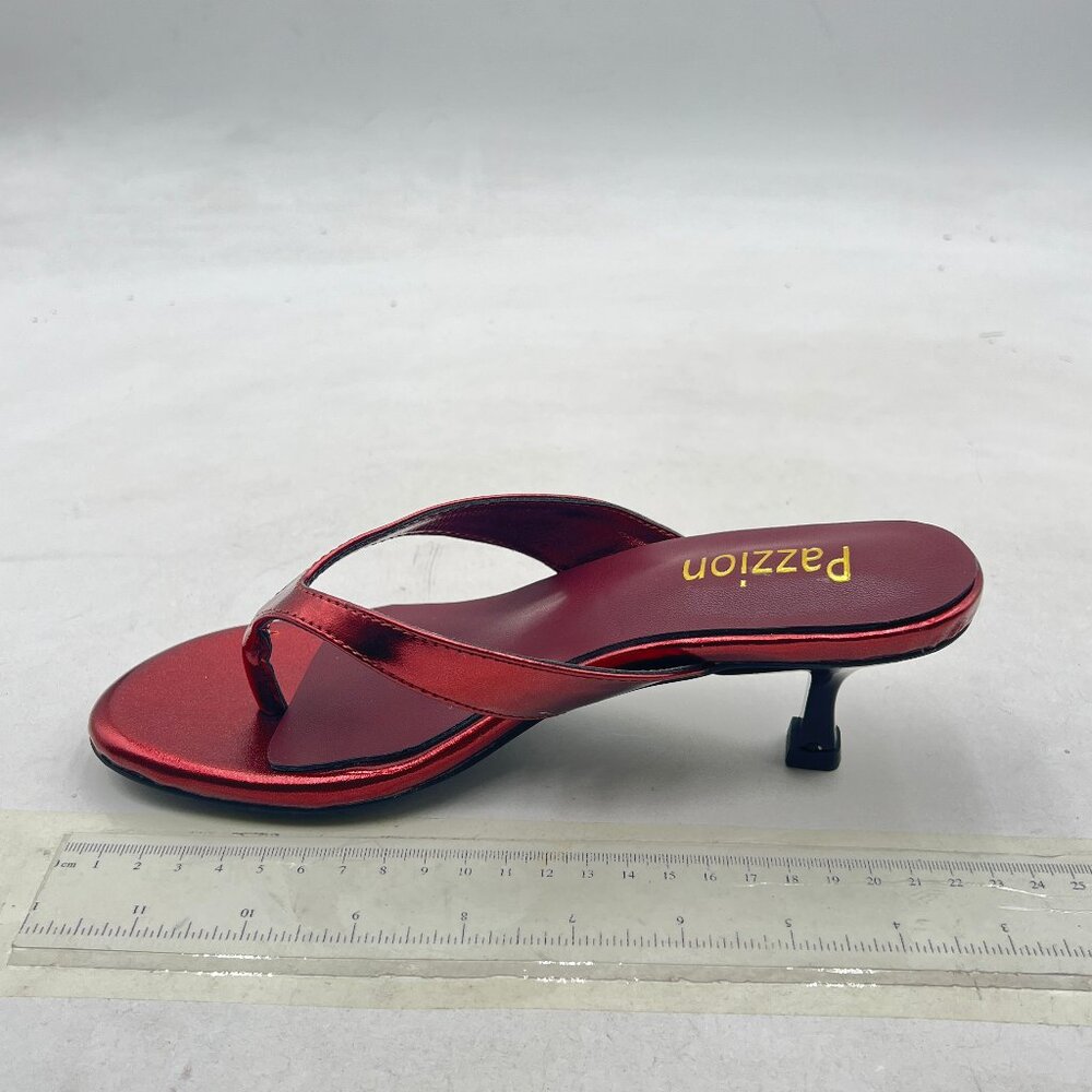 Pazzion Dark Red Open Toe Kitten Heels Flip Flops Slip On Thong Sandals